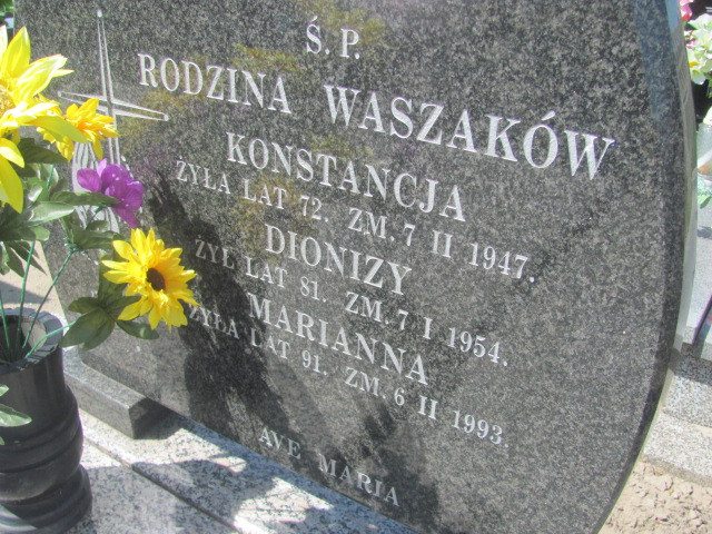 Dionizy Waszak Kosmów - Grobonet - Wyszukiwarka osób pochowanych